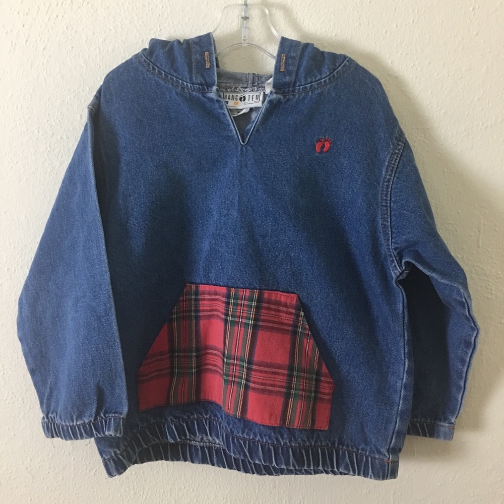 Vintage 1970s-80s Denim & Plaid Hang Ten Poncho